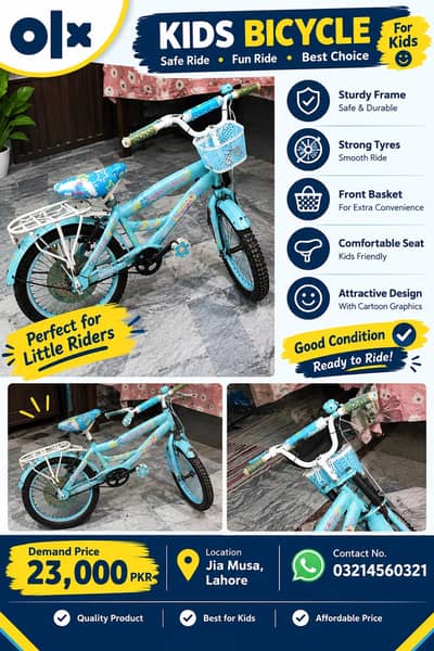 Kids Bicycle for Sale – Blue Girls Cycle with Basket