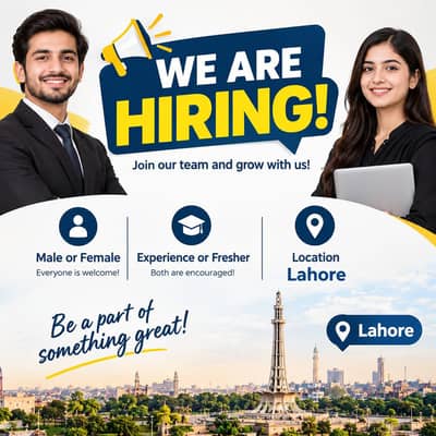URGENT HIRING MALE OR FEMALE LOCATION AT LAHORE