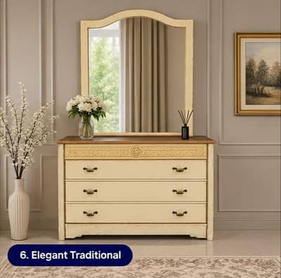 Vintage Wooden Dressing Table with Large Mirror & 3 Drawers