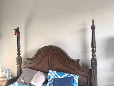 wooden bed with 2 side tables