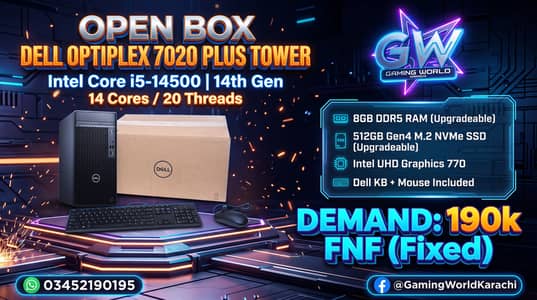 NEW OPEN BOX Dell OptiPlex 7020 Plus Tower i5-14500 8GB DDR5 512GbNvme