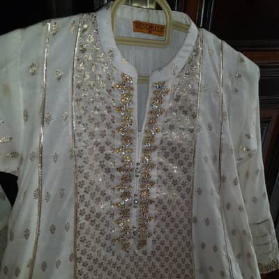 Beautiful Off-white Embroidered Anarkali Frock Party wear.