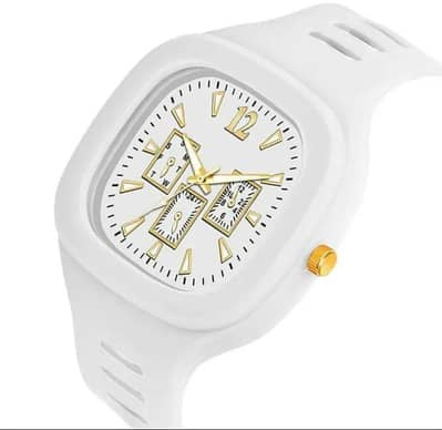 White Square Analog Watch with Gold Accents for Men