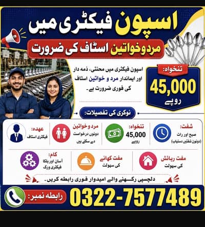 Glass & SpoonFactory Workers Required | Factory jobs in Lahore