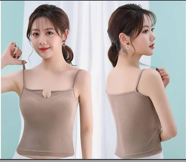 Women's Seamless Ribbed Crop Top - Padded Spaghetti Strap Camisole Tank Top with Notch Neck R5916