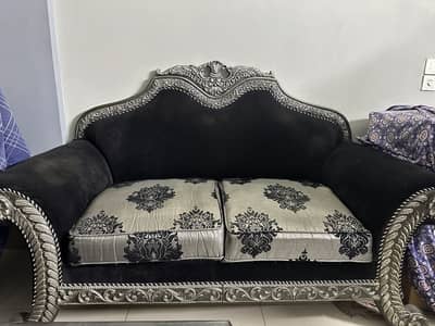 Royal Carved 7-Seater Sofa Set with Matching Glass-Top Center Table