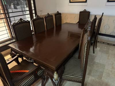 Elegant Long Dining Table Set with 10 Chairs–Pure Wood Dining Room Set