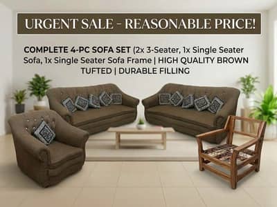 Complete 4-Piece Sofa Set (2x 3-Seater, 1x Single, 1x Frame)
