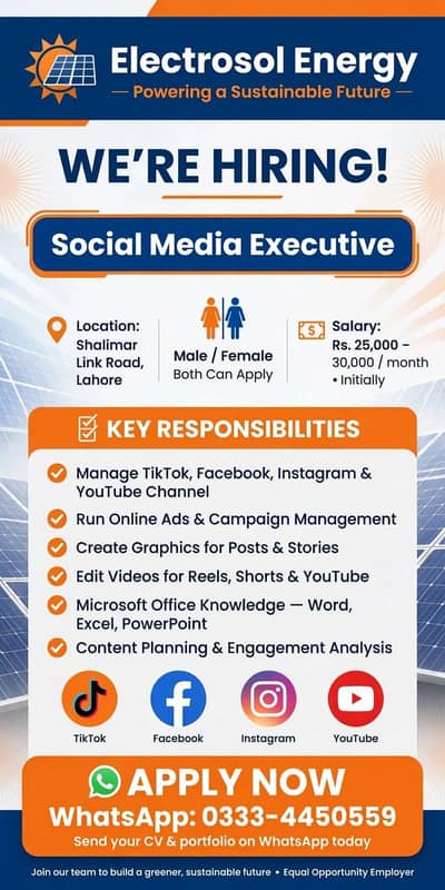 job opportunity for Male / female youngsters
