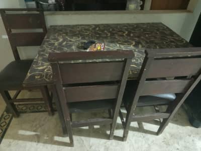 Wooden Dining Table with 3 Chairs – Brown Color