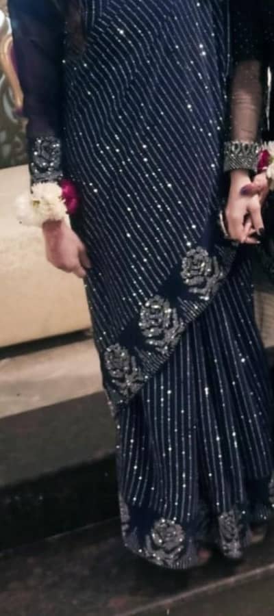 Blue Fancy Embroidered Saree with silver work