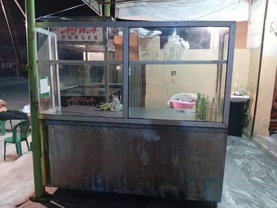 steel display counter with glass frame