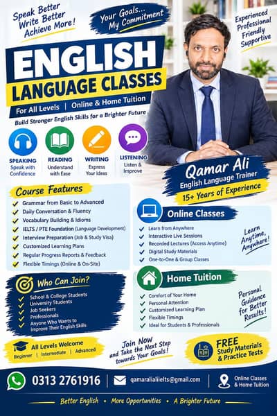 English language Ielts Pte home tuition online classes