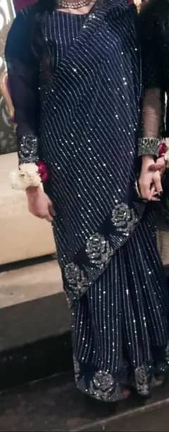 Blue Fancy Embroidered Saree with silver work