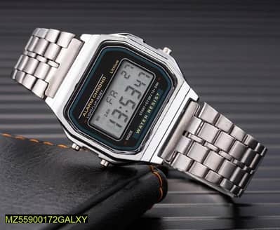 Men's Stainless Steel Digital Watch 35mm Square Face