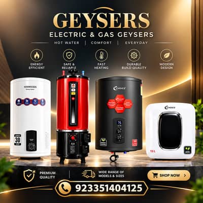 Electric & Gas Geysers | Multiple Models & Sizes Available