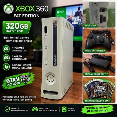 Xbox 360 Fat 320GB + 41 Games (GTA 5 Installed) + Controller