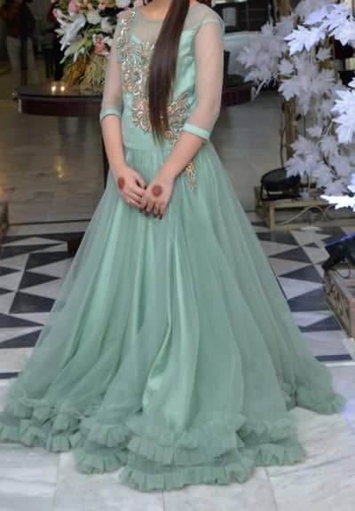 Beautiful Mint Green Embroidered Maxi Dress for Parties & Weddings