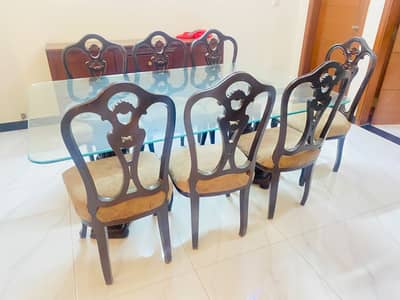 Dining table - Glass top dining table with 7 chairs