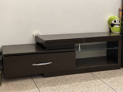 Modern Dark Brown Wooden TV Console / LED Stand with Glass Shelves
