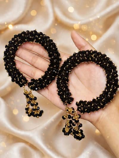 Elegant Black Beaded Bangles & Earrings Set  | Mishii Khan