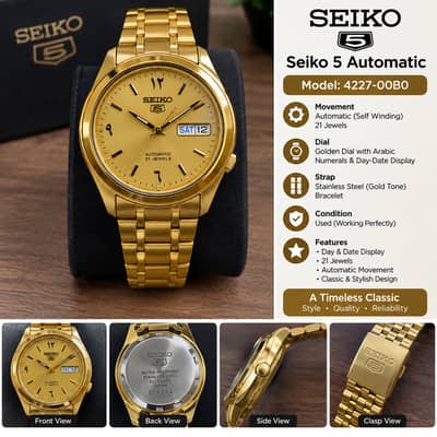 Original Seiko 5 Automatic 21 Jewels Gold Watch 4227-00B0