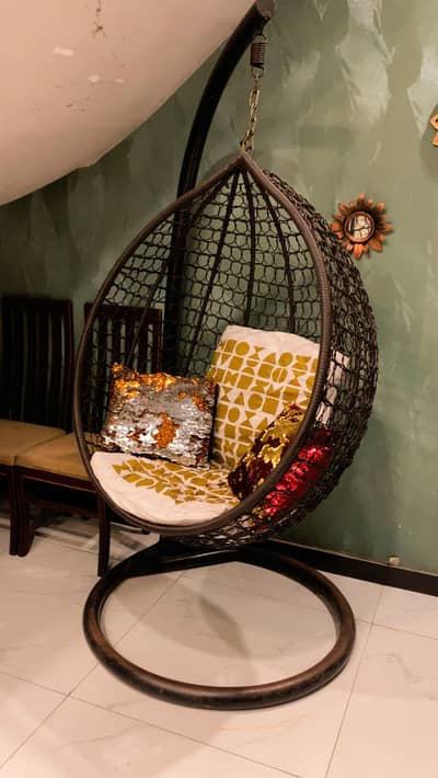 Dark Brown Swing Hanging Chair with cushions