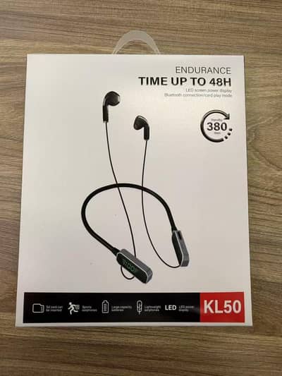 KL50 Wireless Neckband Earphones 14 Battery Plytime SD Card LED disply