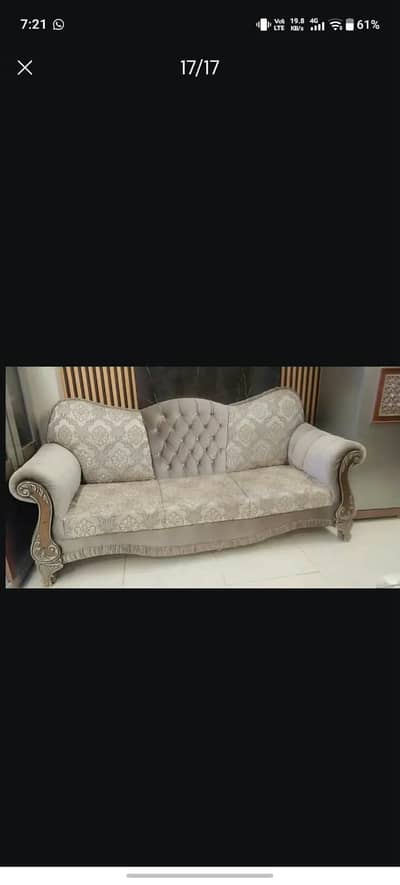 Royal Luxury Sofa Set with glass Tables; crockey Cabinet– Excellent