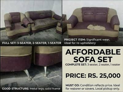 Complete 6-Seater Sofa Set (3+2+1) – Solid Frame & Metal Legs