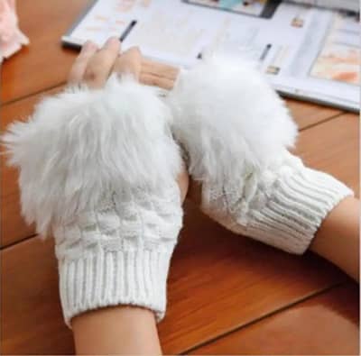 Women fur Gloves - fingerless woolen gloves for Winters  soft & warm