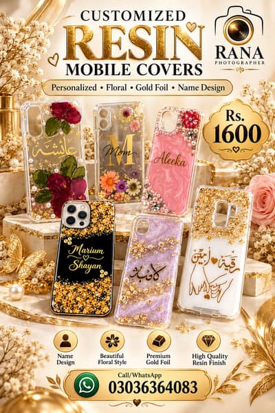 Customized Resin Mobile Covers | Name & Flower Designs