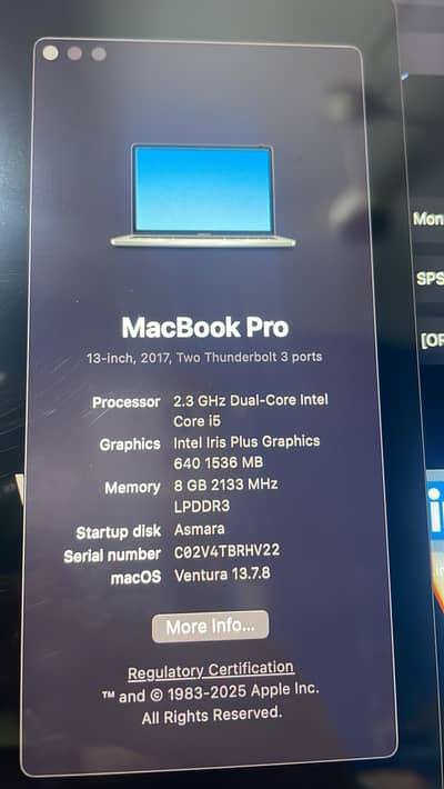 MacBook Pro 2017 13"– i5/8GB/256GB – 10/10 Condition (Low Cycle count)