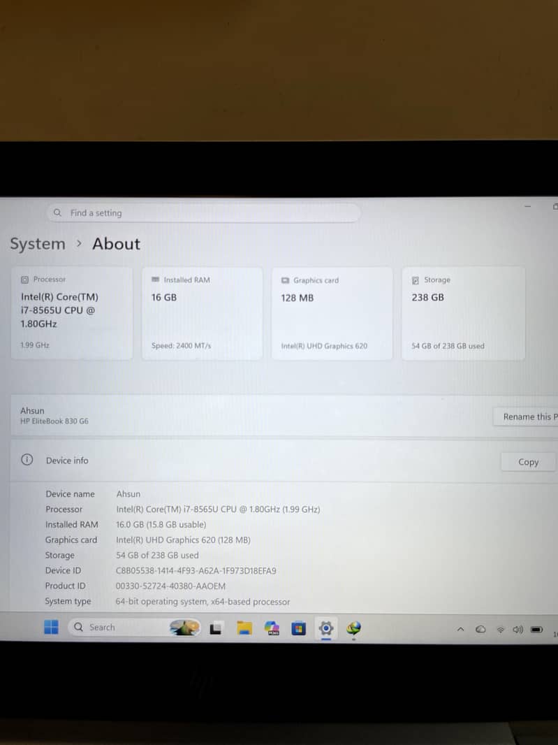 Hp Core i7 8th generation 7