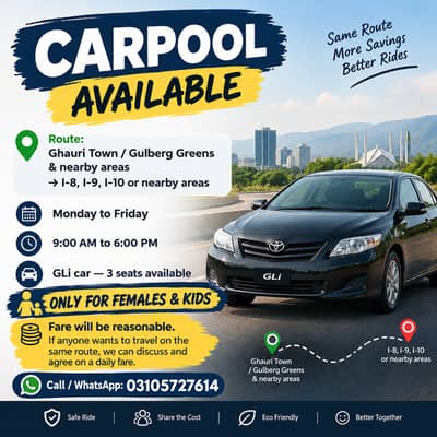 Carpool & Pick and Drop Service – Females & Kids Only