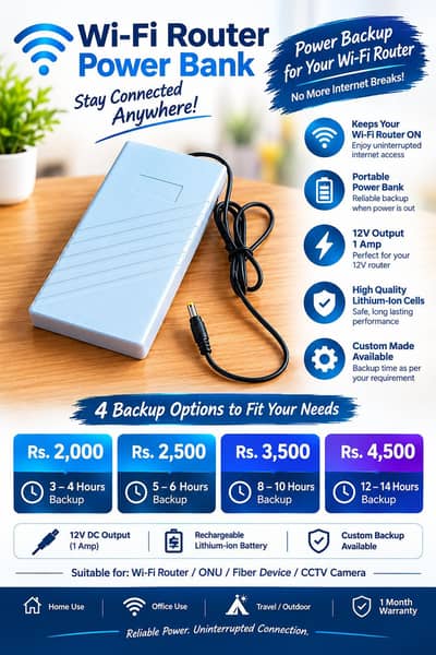12V WiFi Router Mini UPS powerbank/  3 to 12hour backup / custom order