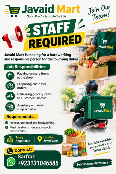STAFF REQUIRED – JAVAID MART