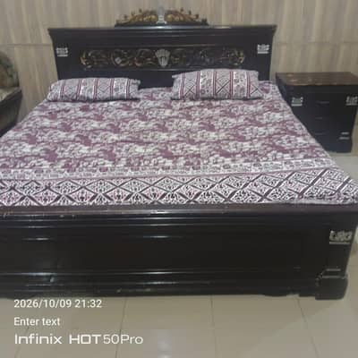 wooden double used bed set in good condition