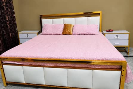 Steel Bed, side tables and dressing