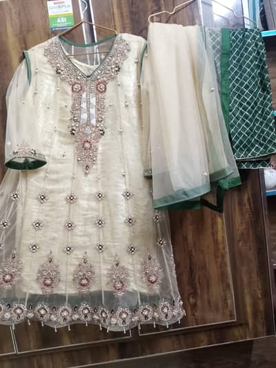 skin golden Net Heavy Embroidered Maxi 3pc Small Medium