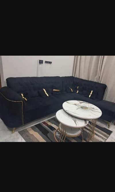 6 seater L shape black sofa
