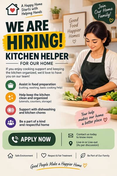 Male Kitchen staff wanted