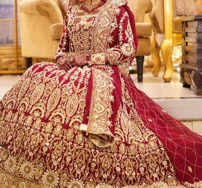 Luxury Maroon Bridal Lehenga with Jewellery Set | Complete Barat Dress