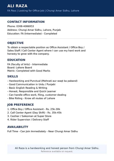 office assistant and office boy and call center and cashier