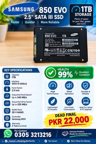 Samsung 850 EVO 1TB SSD – Excellent Condition!