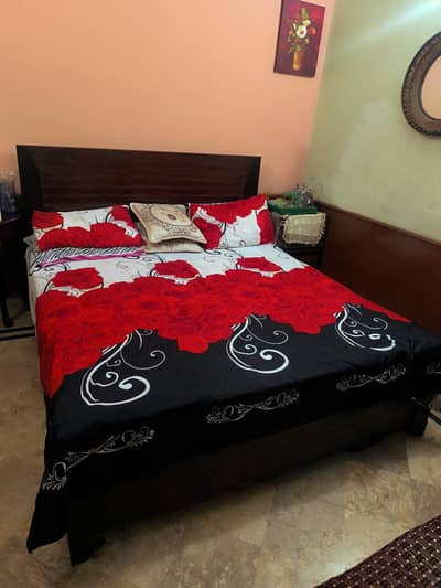 Double Bed with Side Table & Mattress | Modern Wooden Bedroom Set