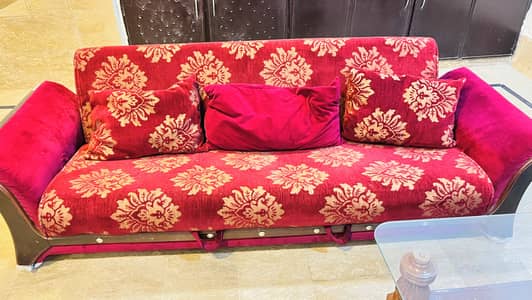 3-Seater Sofa Cum Bed – Red Velvet – Rs 20,000