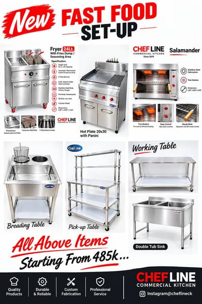 New Restaurant setup Fryer Hotplate Grill Bar B. Q  Oven hood ducting