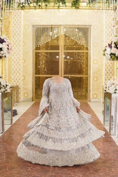 frock with lehnga maxi style ice grey colour