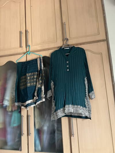 Dark Green Fancy Embroidered 3 Piece Suit